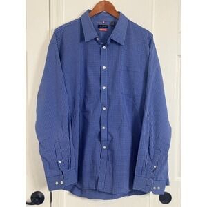 Van Heusen Traveler Dress Shirt XXL 18-18.5 Blue Plaid Button Front